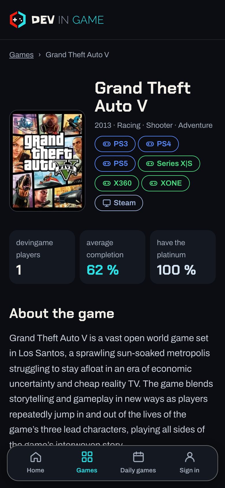 Game page