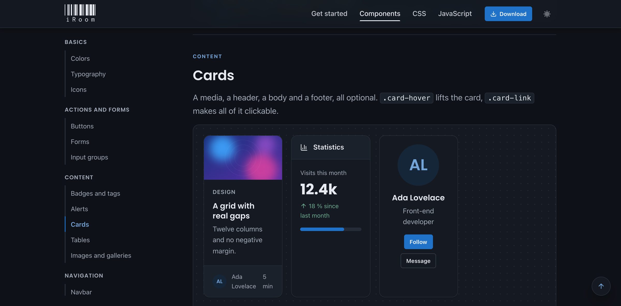 The dark theme: every component follows, at AA contrast