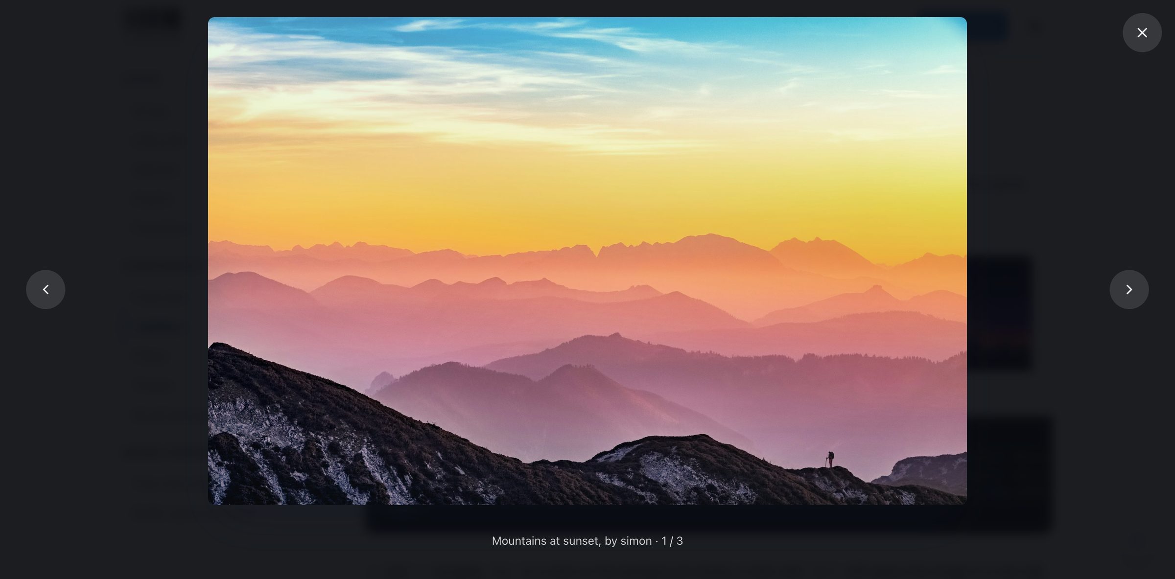 The lightbox: a link to the large image, opened in a dialog, with the arrow keys