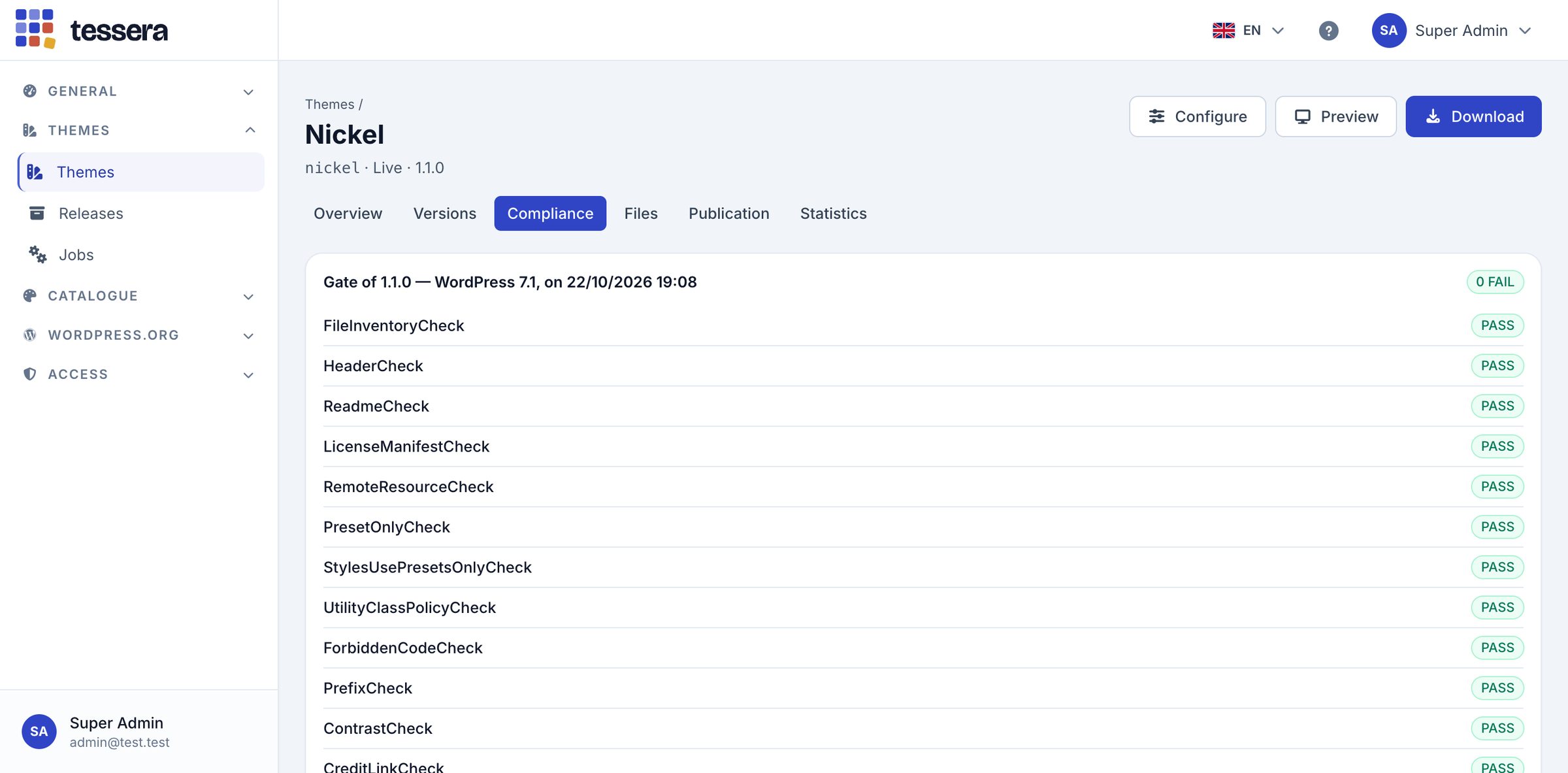The compliance gate of a release: 0 FAIL, or nothing ships
